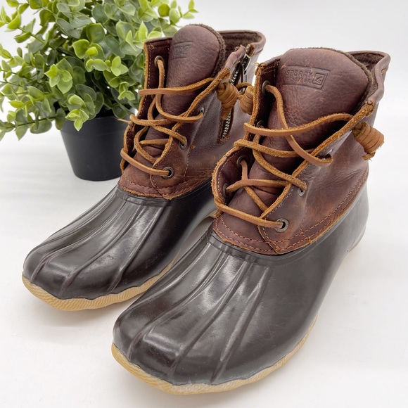 Sperry Womens Saltwater Duck Boot Waterproof Leather Rubber size 7 Brown Outdoor - Picture 1 of 11